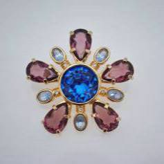 Swarovski Flower Pin Brooch, gold & crystals, 1980`s ca, Austrian